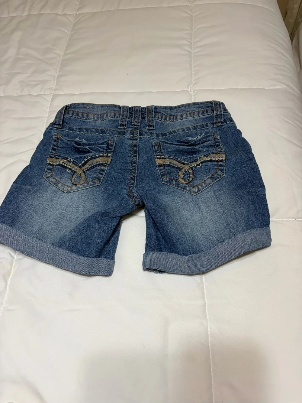 Truce dark blue denim shorts with roll cuff hem